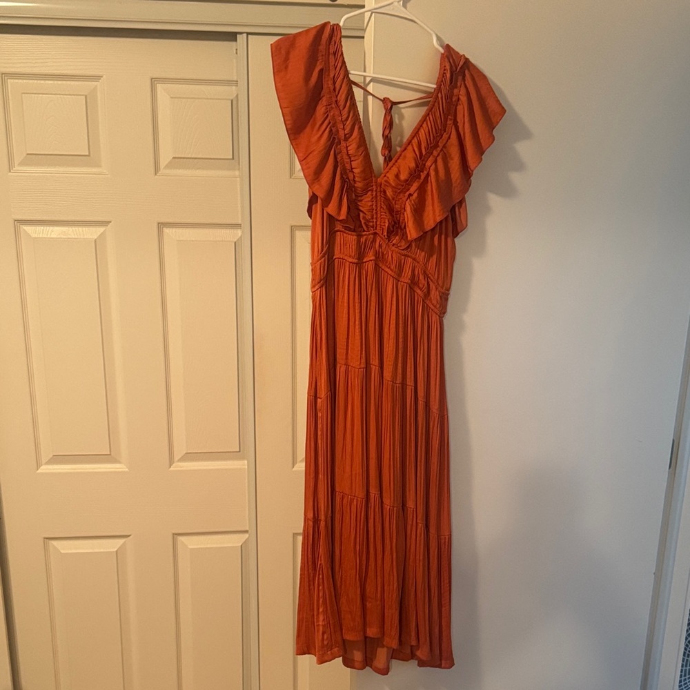 Silky Orange Ruffled Dress